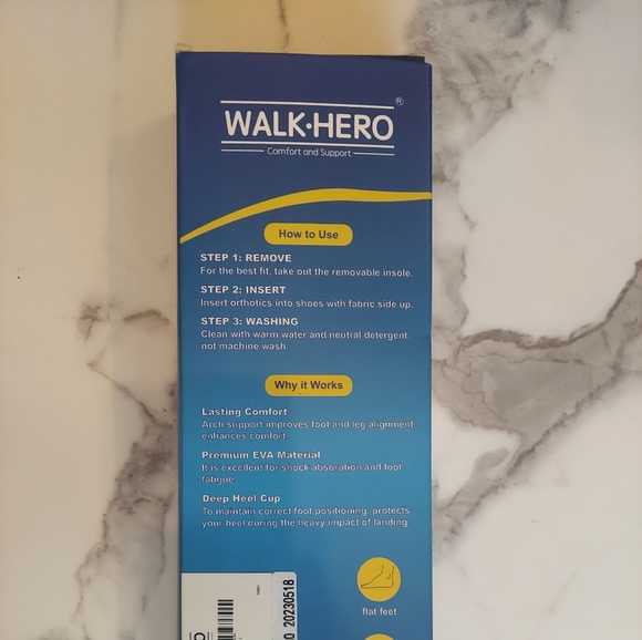 Walkhero Plantar Fasciitis Pain Relief Insoles Arch Support Mens 9-9.5 Blue - Picture 2 of 3